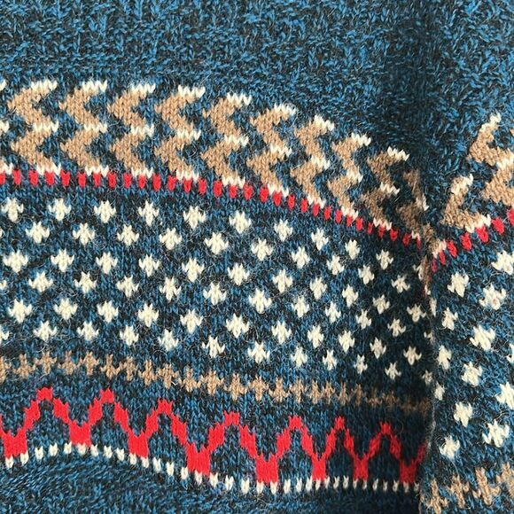Vintage 80s Jantzen Wool Blend Fair Isle Nordic Sweater Blue Made in USA Size L - Picture 6 of 9